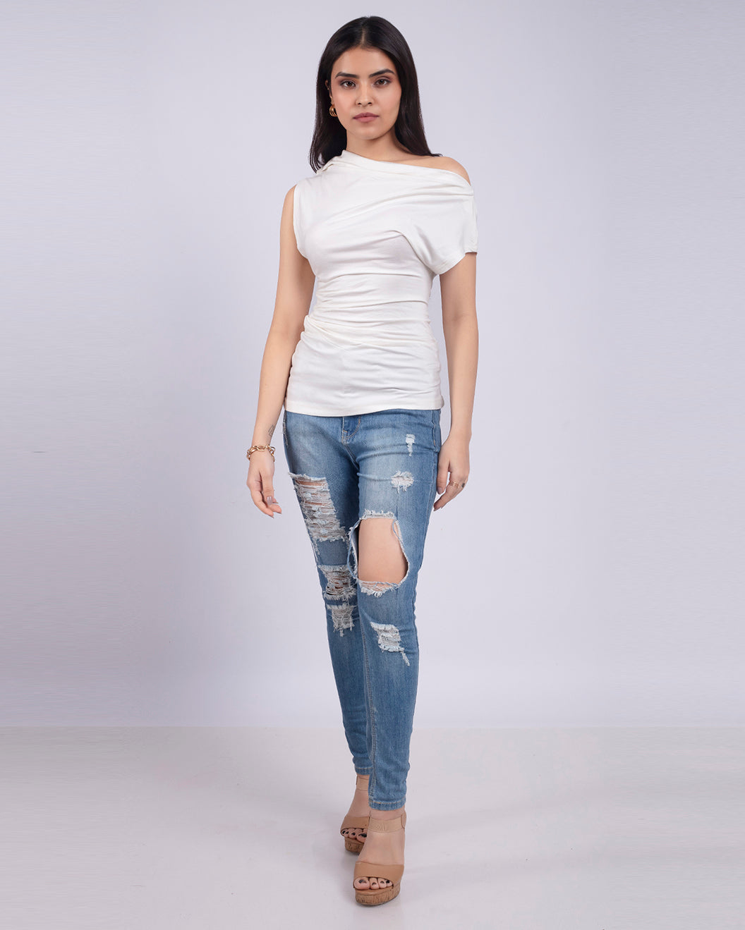 White Drop Shoulder Top
