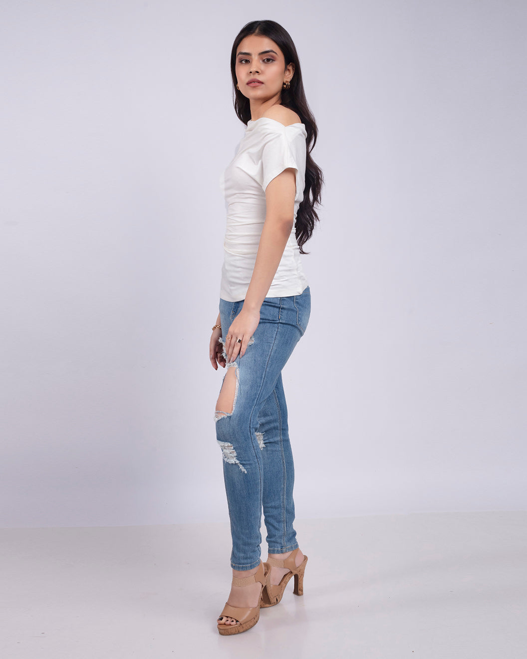White Drop Shoulder Top
