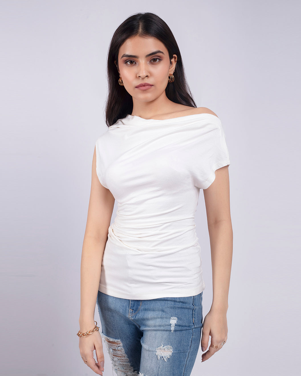 White Drop Shoulder Top